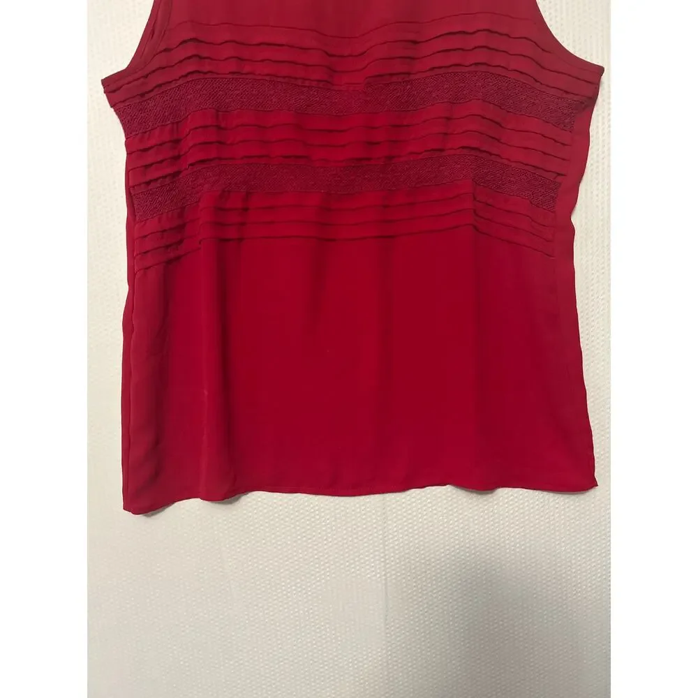 LOFT Womens Sleeveless Pleated Lace Trim Red Blouse Tank Top Size‎ Small - Picture 3 of 7